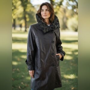 Stylish Vintage Women's Leather Brown Trench Coat Large Collar Jacket